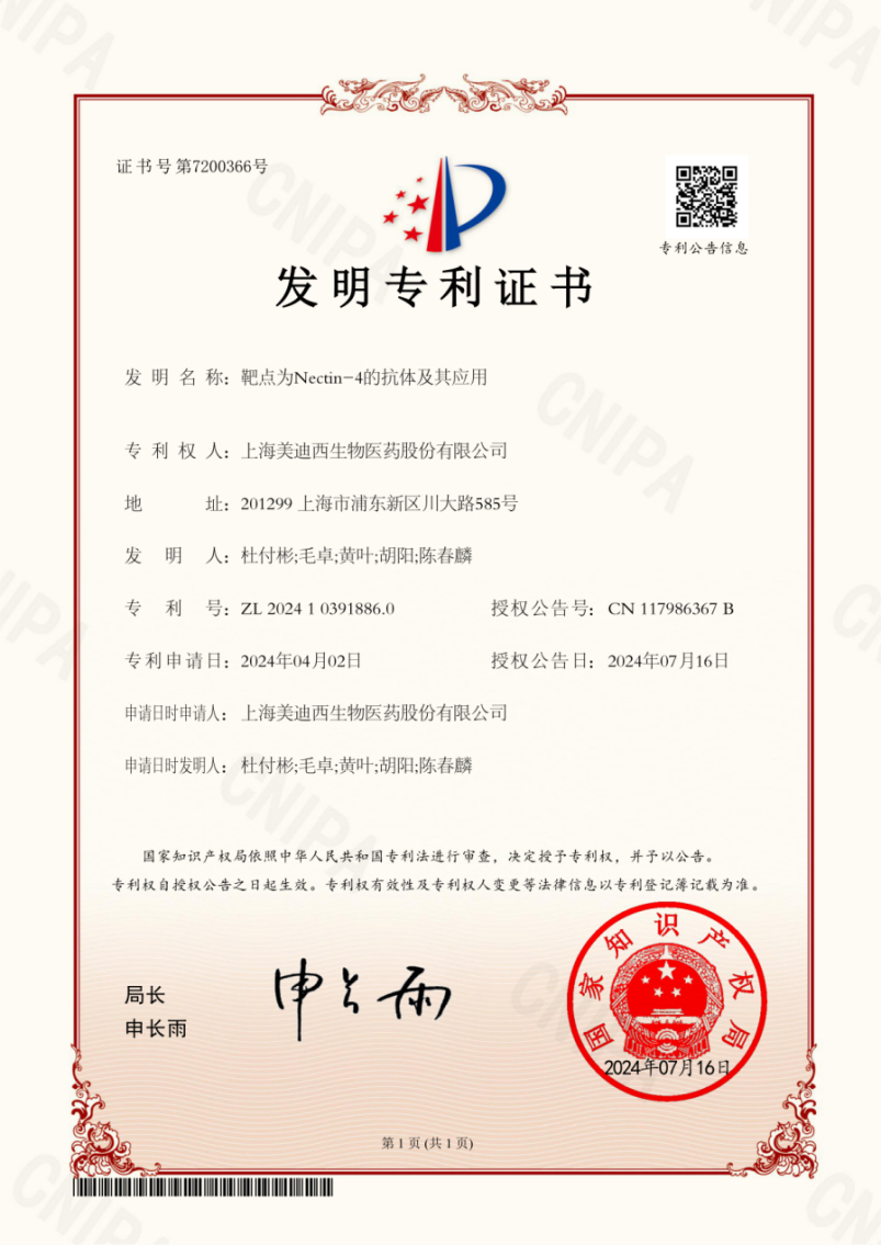 美迪西靶向Nectin-4的抗體技術(shù)榮獲國家發(fā)明專利.jpg